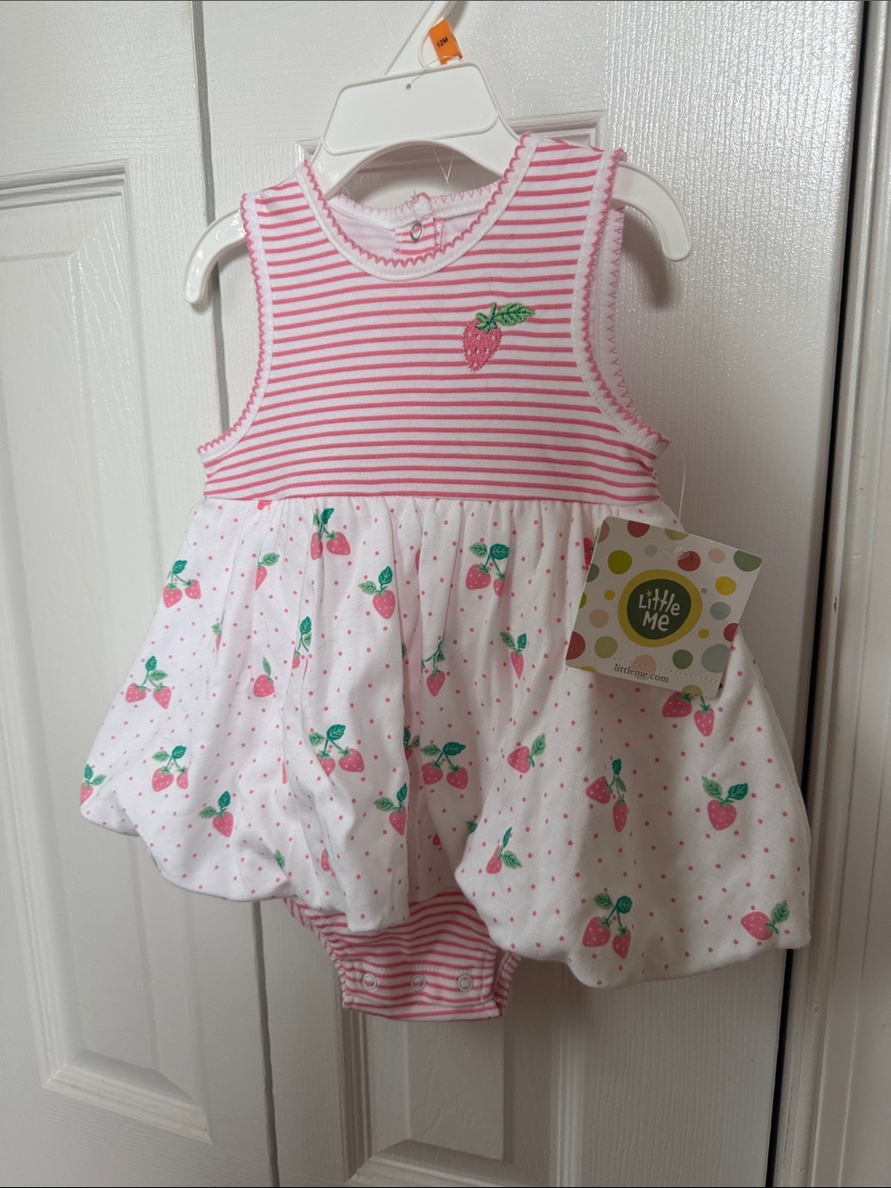 Little Me Pink & White Strawberry Bubble Dress Romper